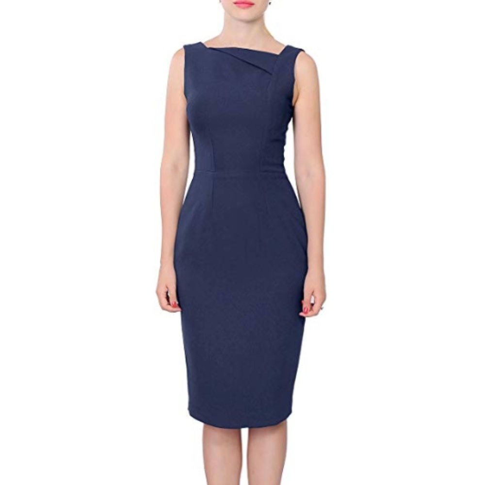 Marycrafts Sleeveless Midi w/ Asymmetric Neckline